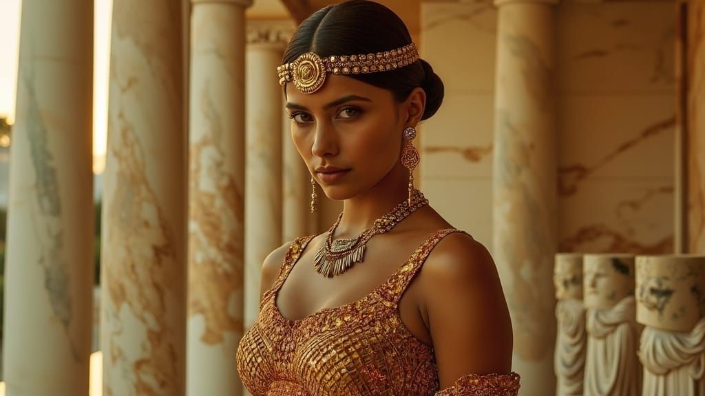 Elegant Pasiphae Goddess in Golden Haze