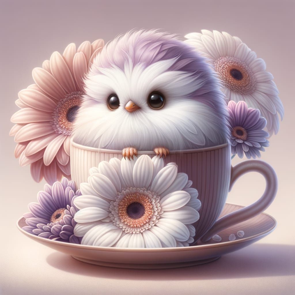 Pastel Bird in Teacup Digital Painting