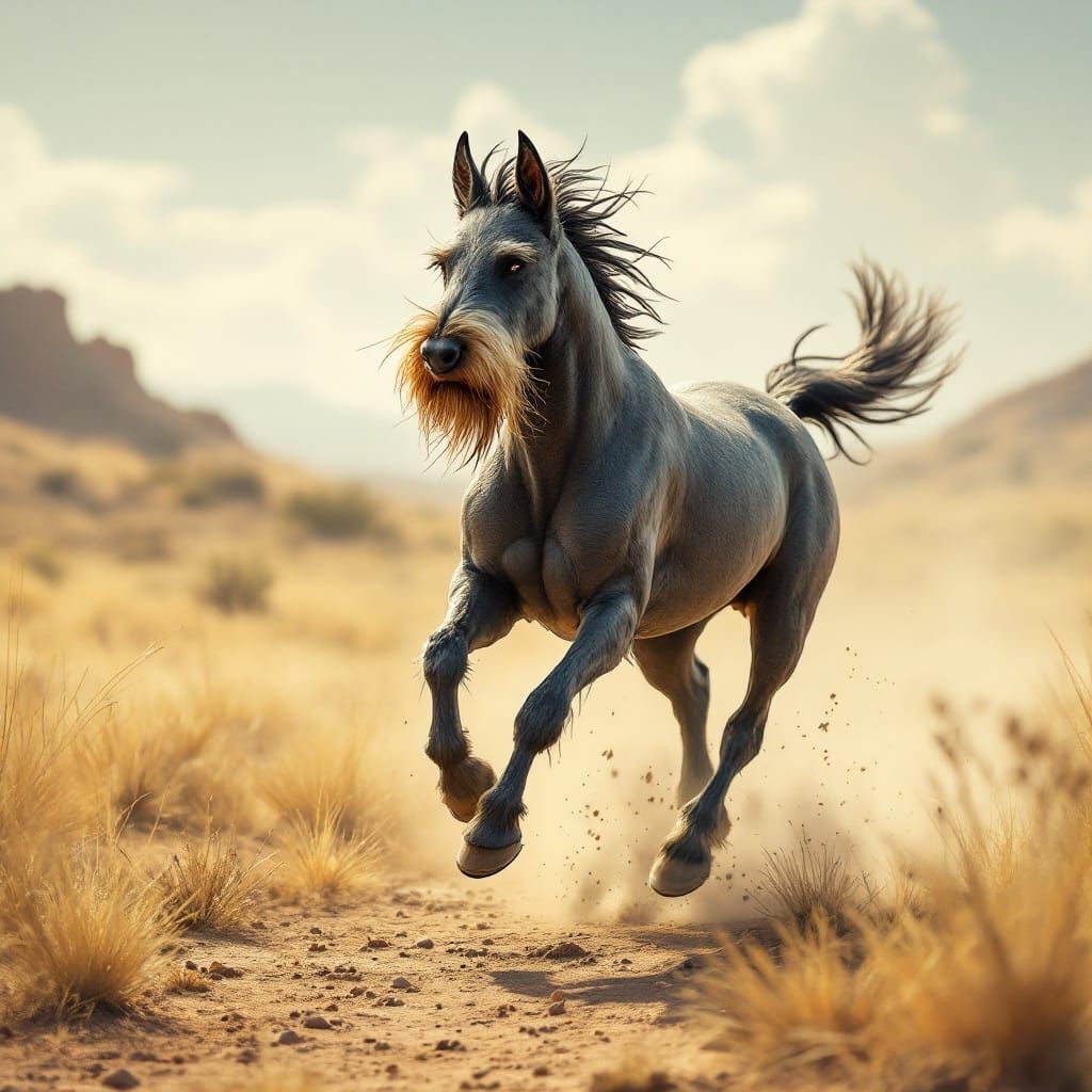 Elegant Horse-Schnauzer Hybrid in Full Gallop