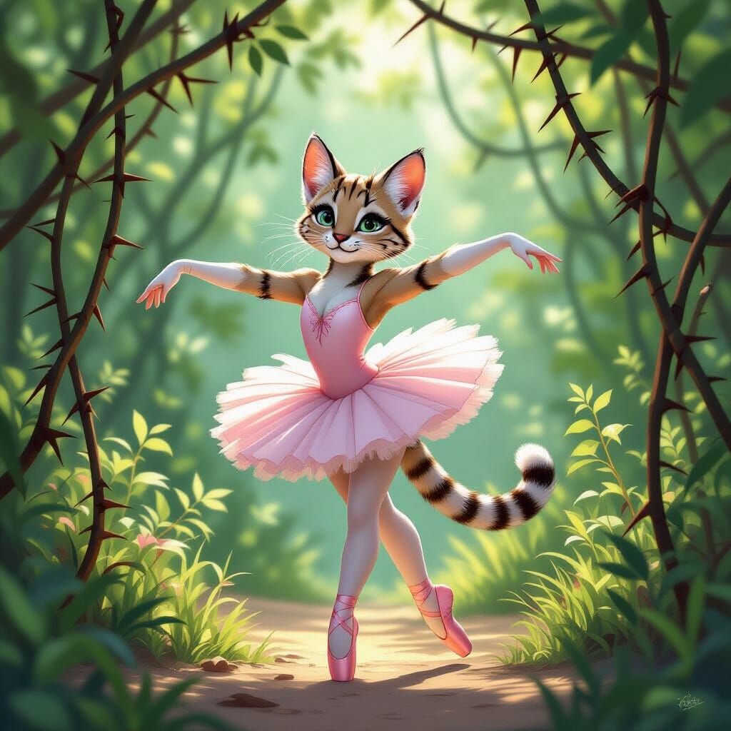 Furry Ocelot Ballerina Dances in Thorn Scrub Forest
