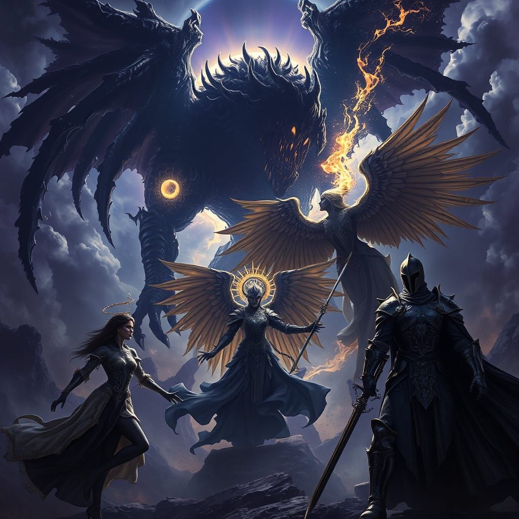Epic Shadow Monster Battles Radiant Angel in Dark Fantasy Ma...