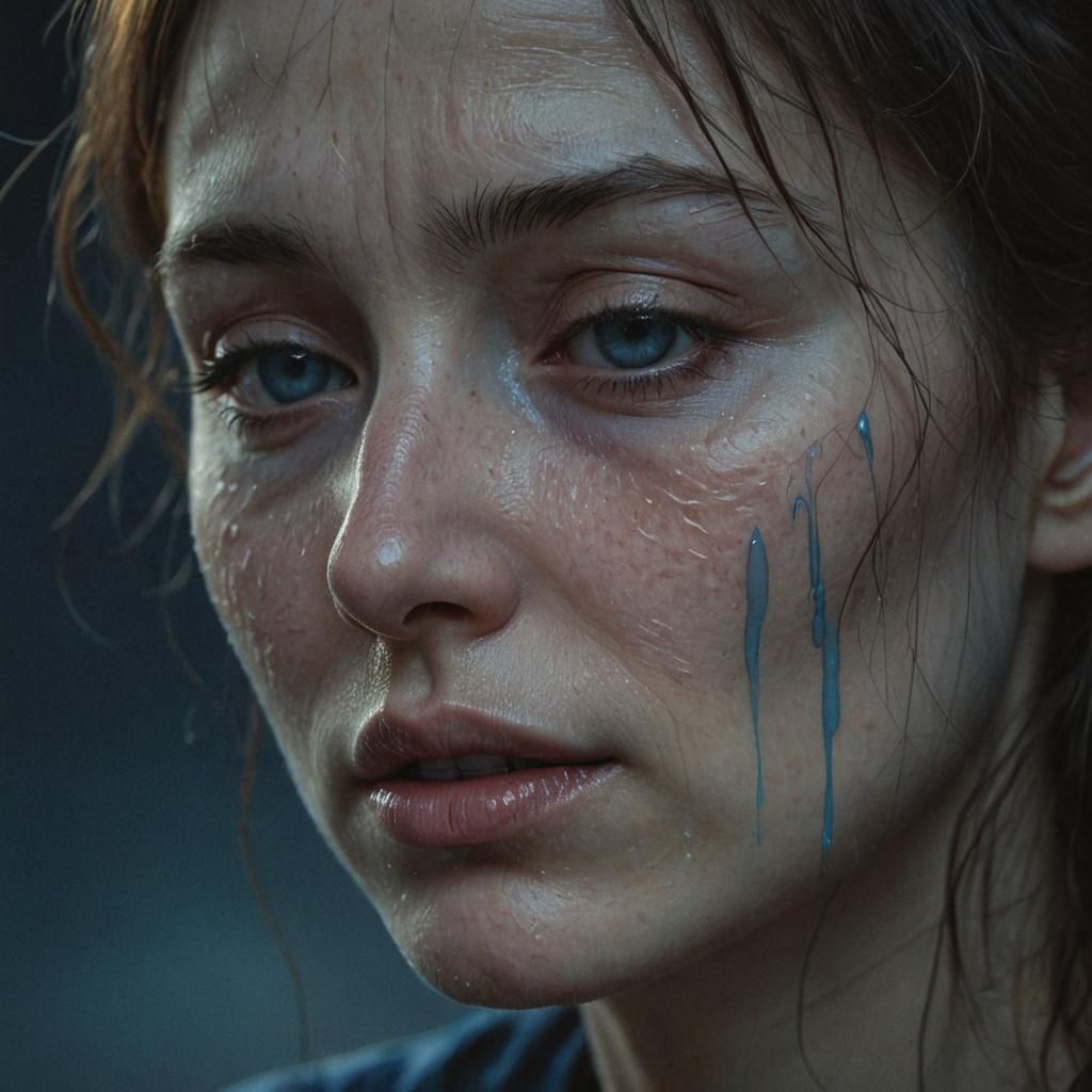 Emotional Weeping Woman in Dark Academia Style