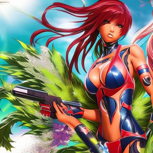 Cyborg Boxers on a Beach in Splash Art Style