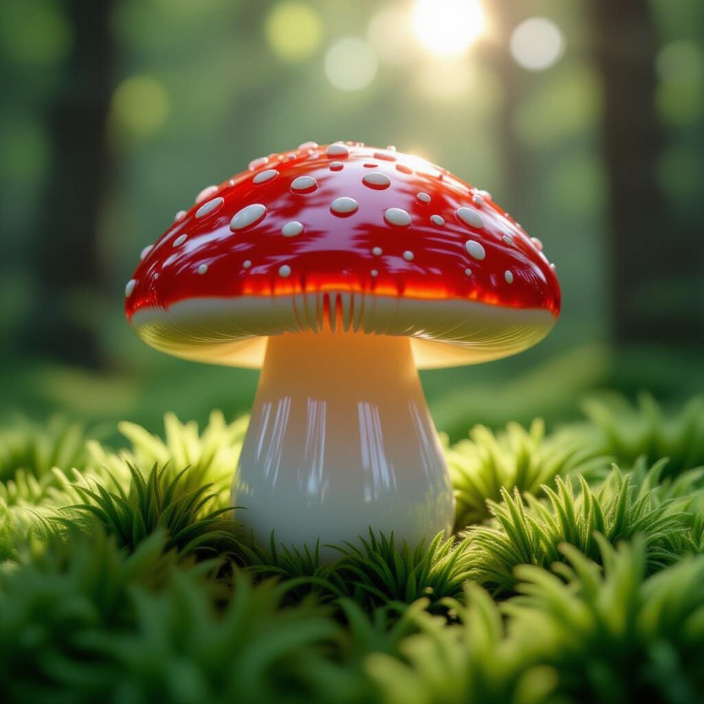 Abstract Glass Mushroom in Dark Forest