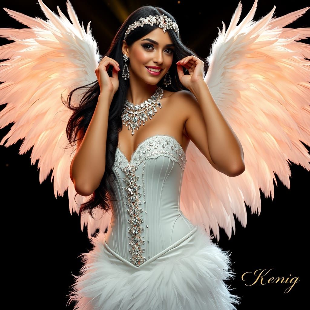 Stunning Woman with Wings in Rutkowski and Mucha Style