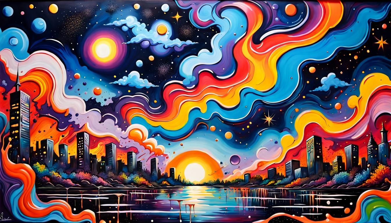 Psychedelic Night Sky Graffiti Art