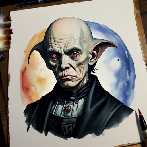 American Gothic Nosferatu in Hyperrealistic Watercolor