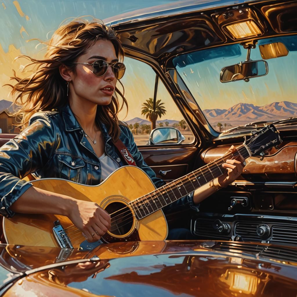 Girl on Mustang: Vibrant Oil Painting with Triadic Colors