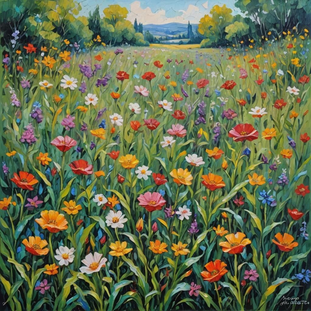 Colorful Garden in Expressionist Neo-Impressionism Style