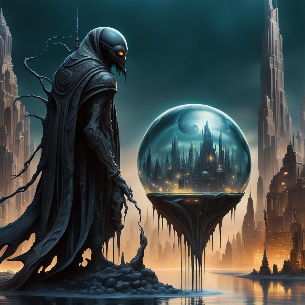 Miniature Alien Civilization in Dark Fantasy Style