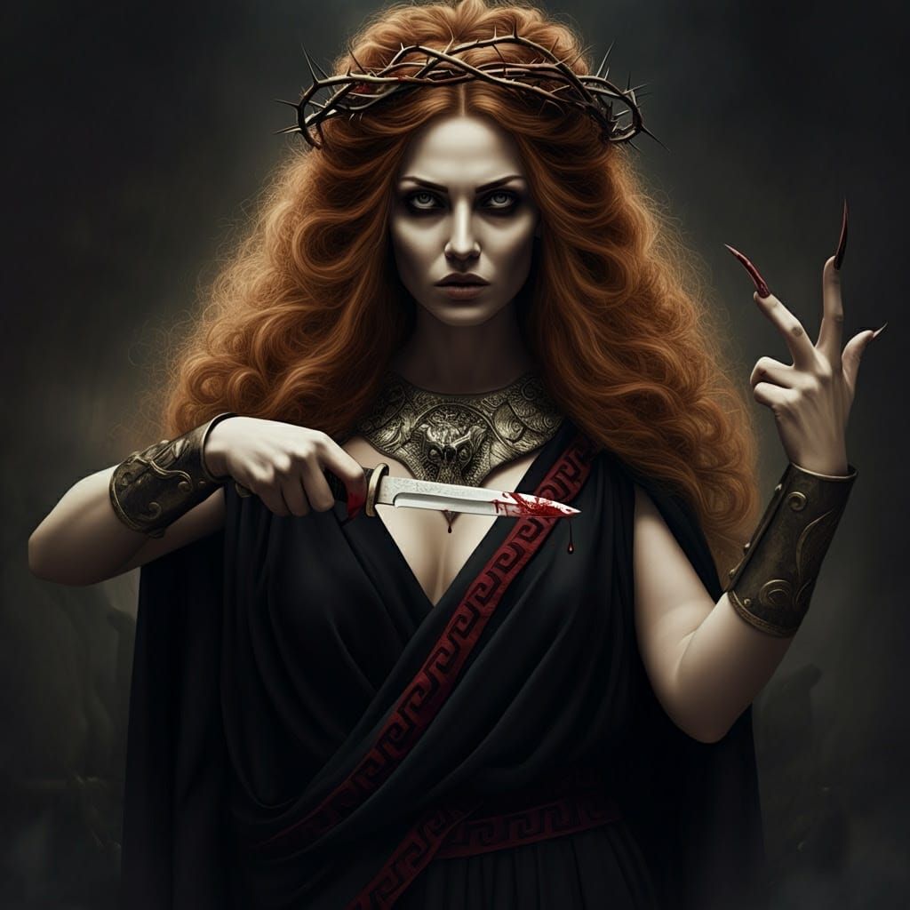Goddess of Pain: Dramatic Greek Deity Portrait