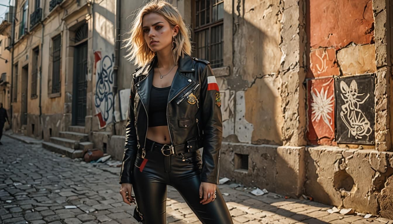 Leather jacket, leather pants, military black boots, black m...