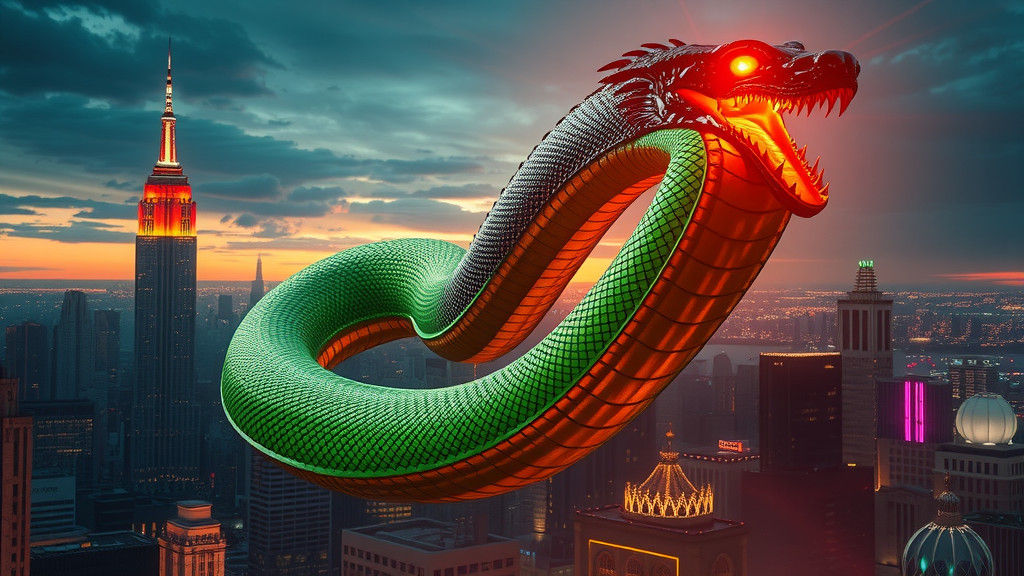 Neon Serpent in Cityscape: Hyperrealistic Art