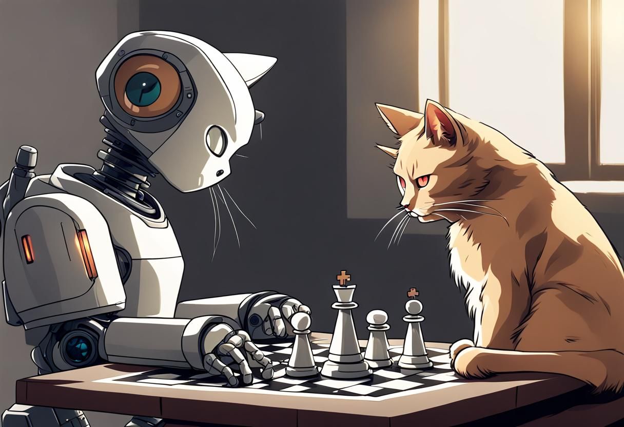 Robot and Cat Play Chess: Anime Style