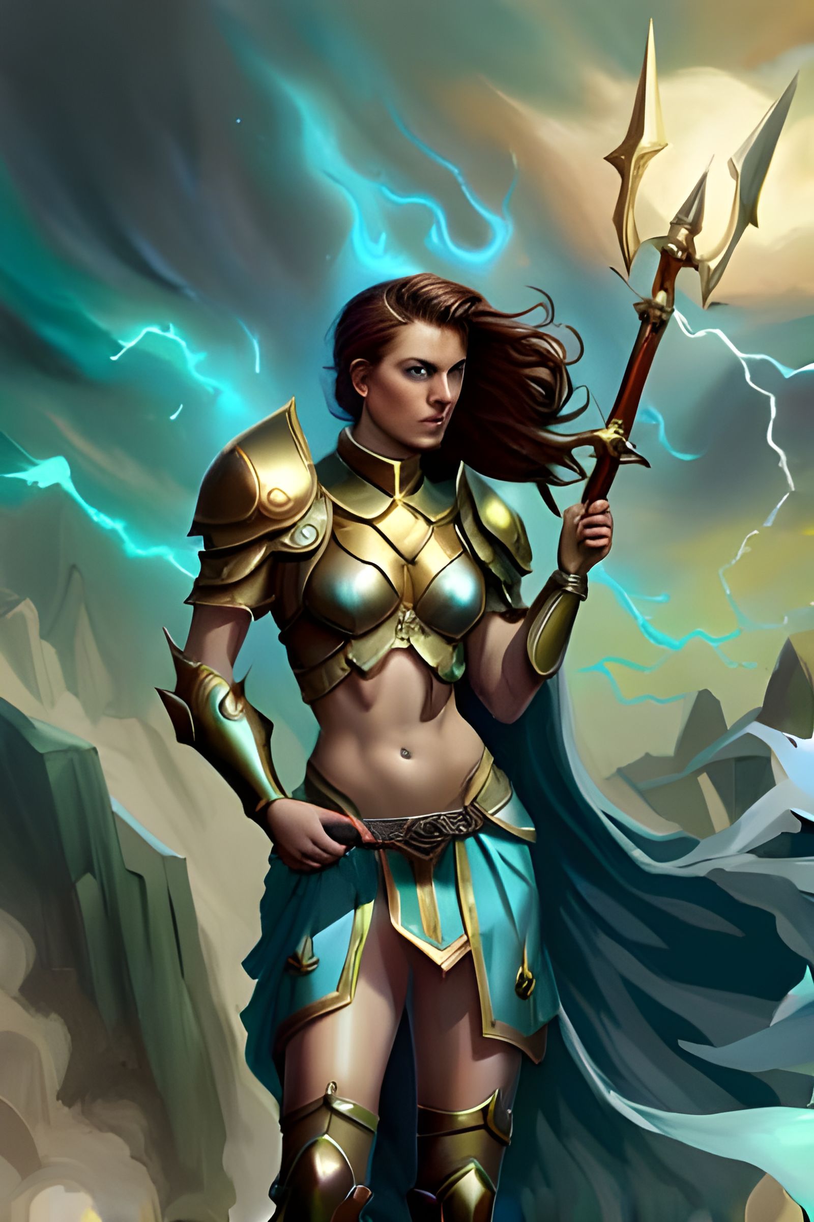 Trident-Wielding Fantasy Babe