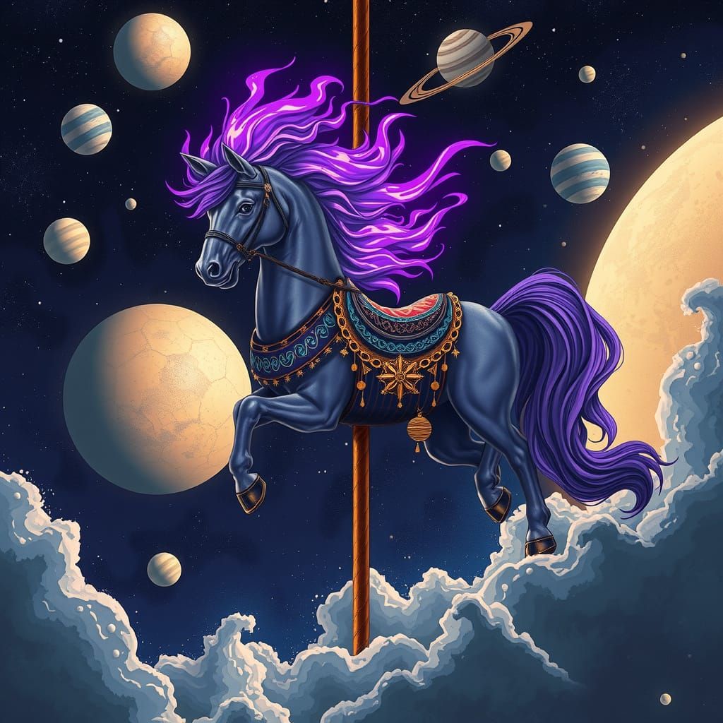 Cosmic Carousel Horse in Ethereal Style