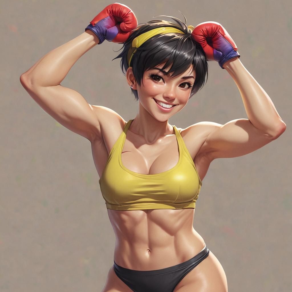 Sporty Tomboy Boxer Flexing Biceps in Manga Art