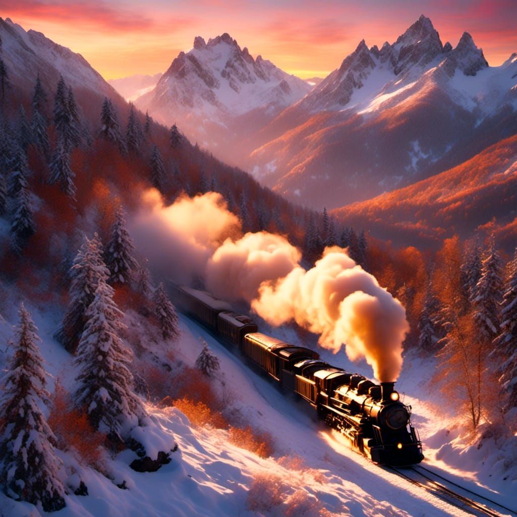 Steam Train Journey Through Snowy Peaks