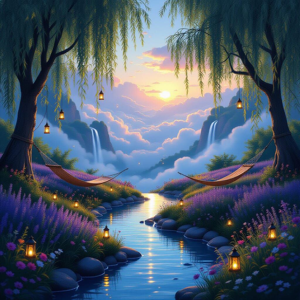 Hidden Floating Garden at Twilight Fantasy Art