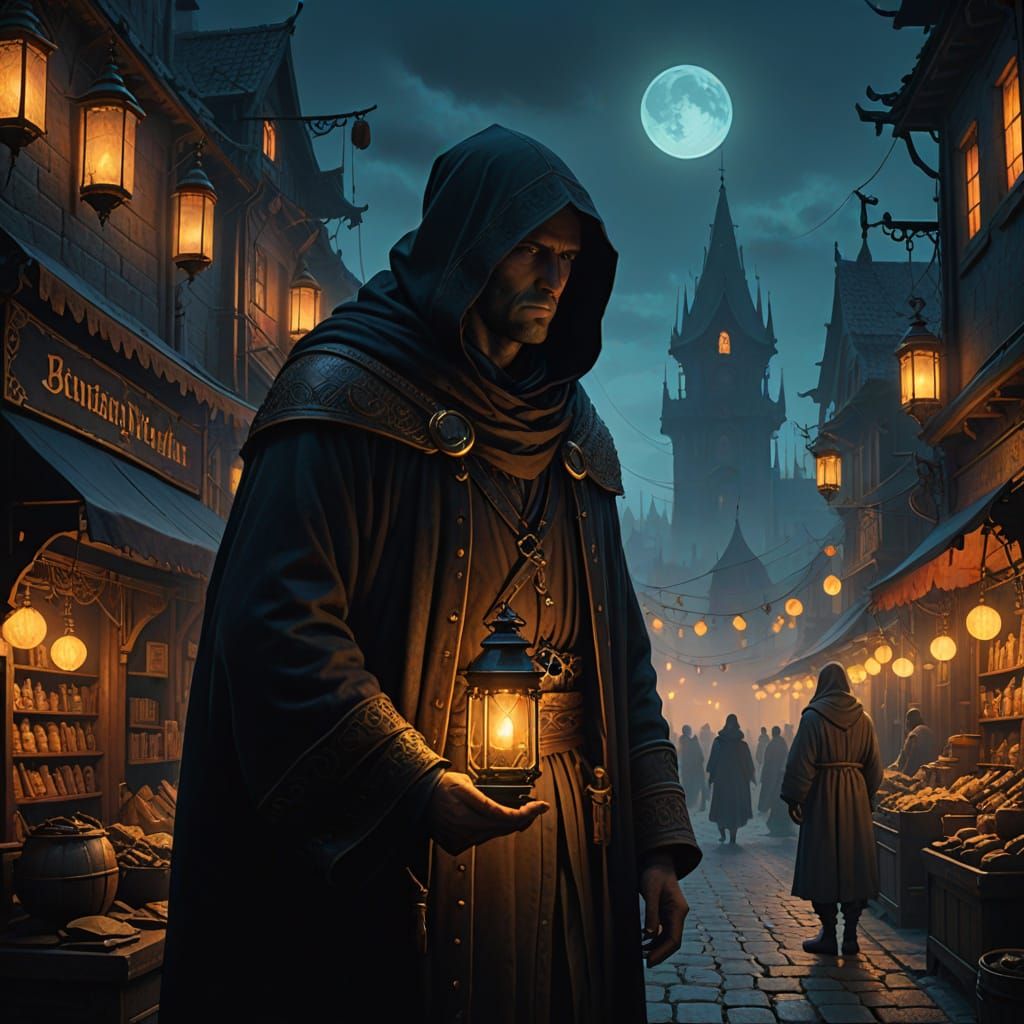 Ethereal Merchant in Dark Fantasy Bazaar