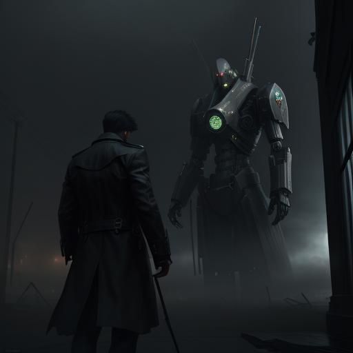 Noir Detective in Steampunk Cityscape