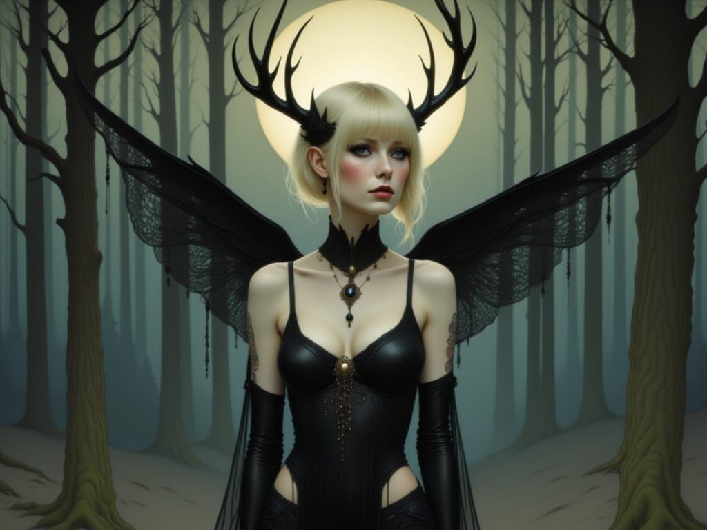 Gothic Fae with Black Lace Wings