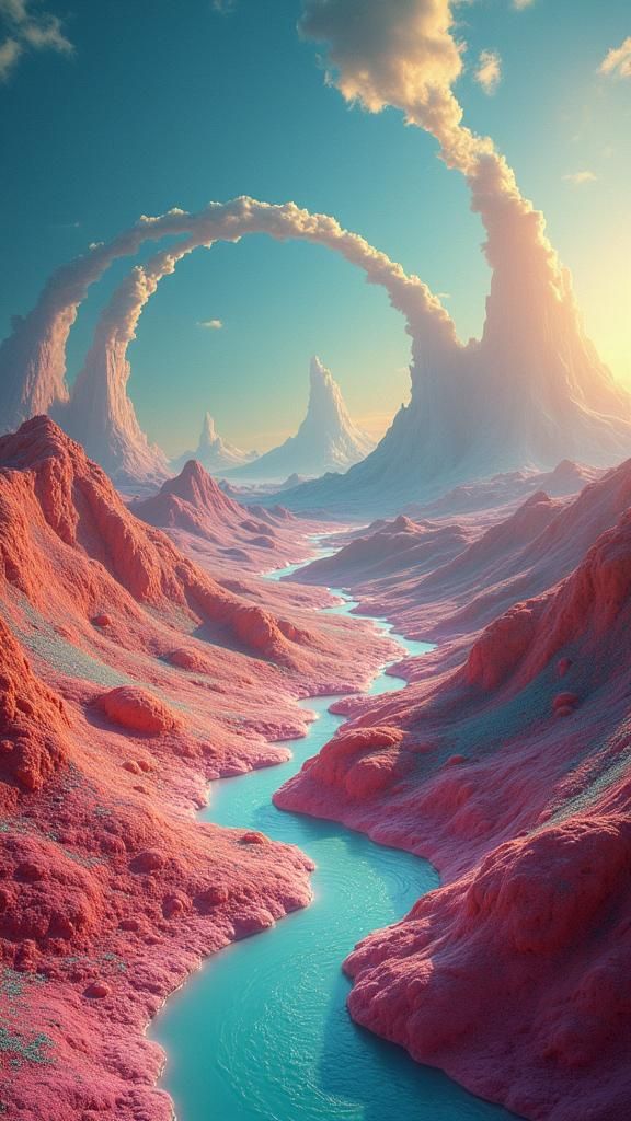 Surreal landscape. Wide-angle shot. A dreamlike world with r...