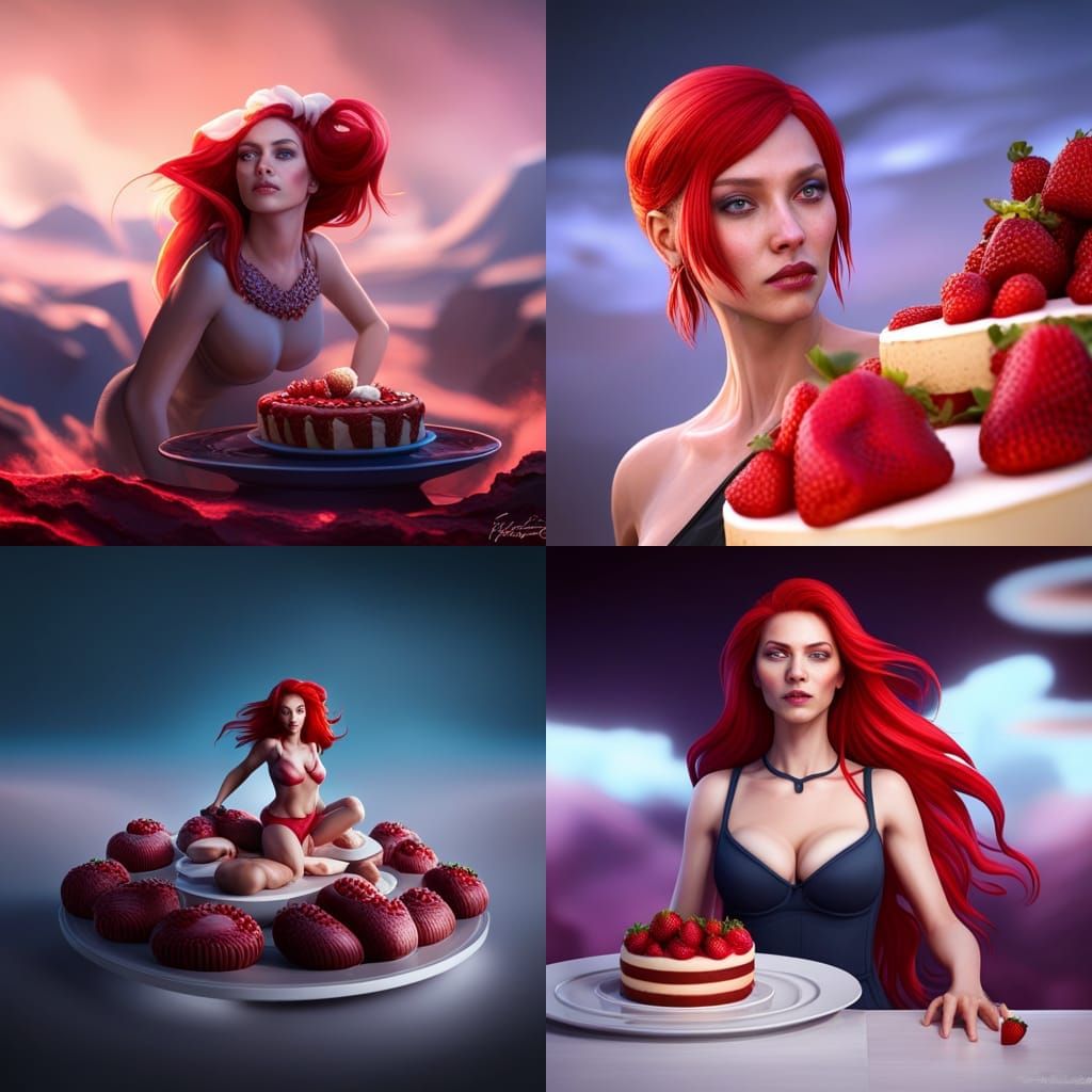 Strawberry Cheesecake Woman: Detailed Matte Painting