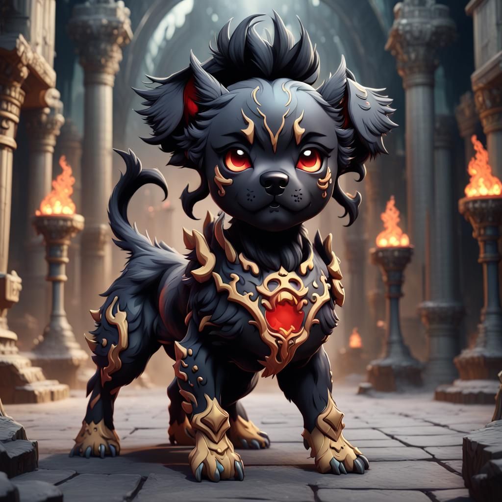 Chibi Black Cerberus: Detailed Fantasy Art