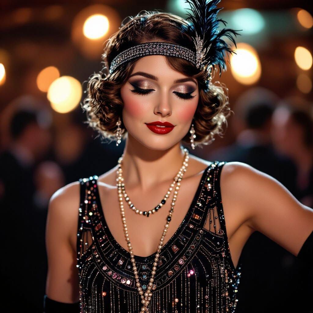 Flapper Girl Dancing in Jazz Club, Art Deco Style