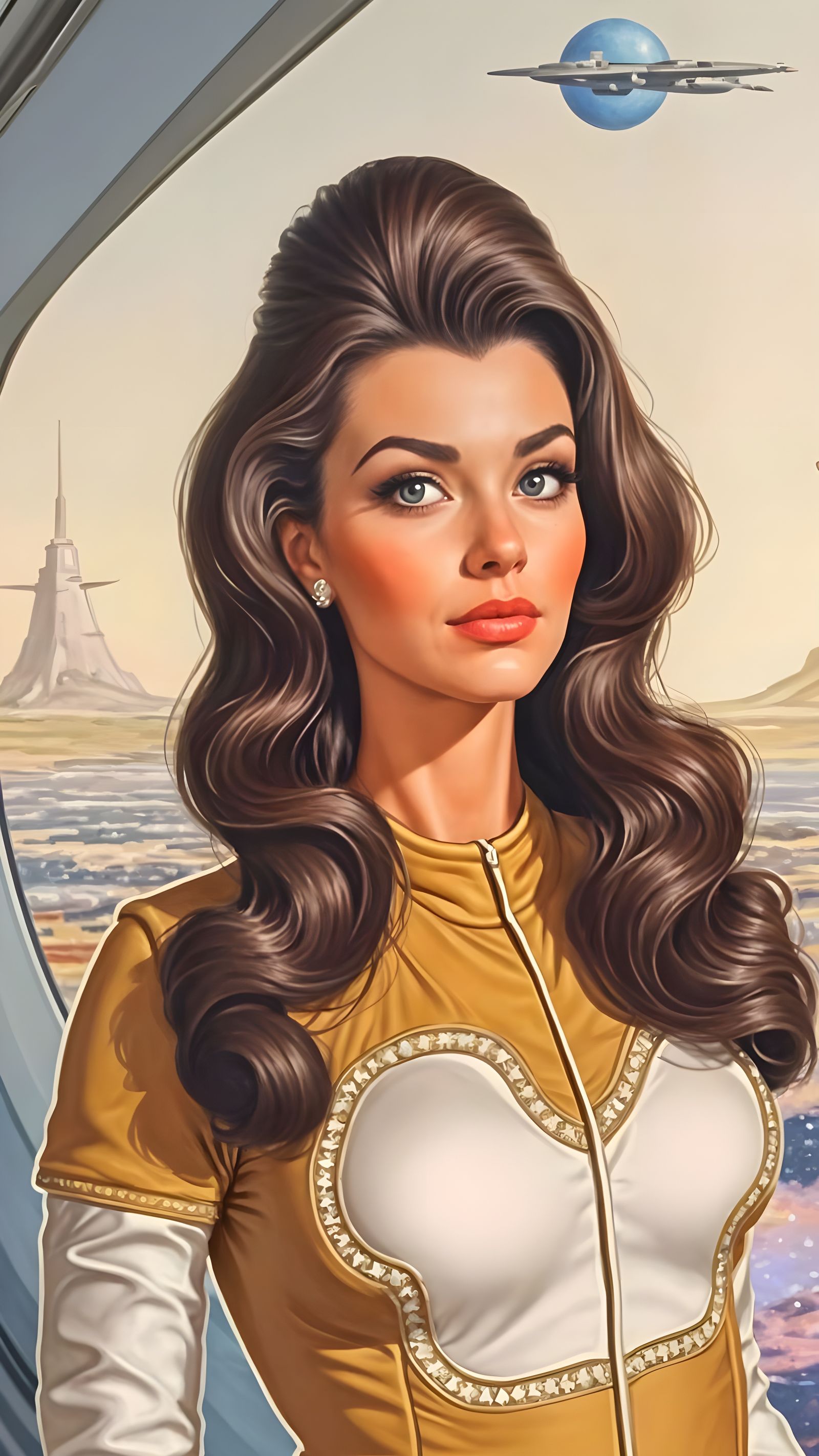 Elegant Space Age Fashionista in Cosmic Uniform