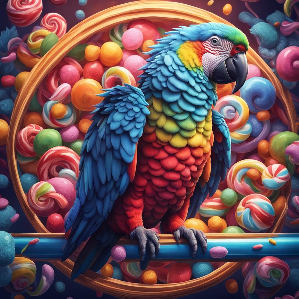 Colorful Parrot in Candy Art Style