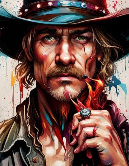 Chibi Cowboy in Fiery Western Digital Art