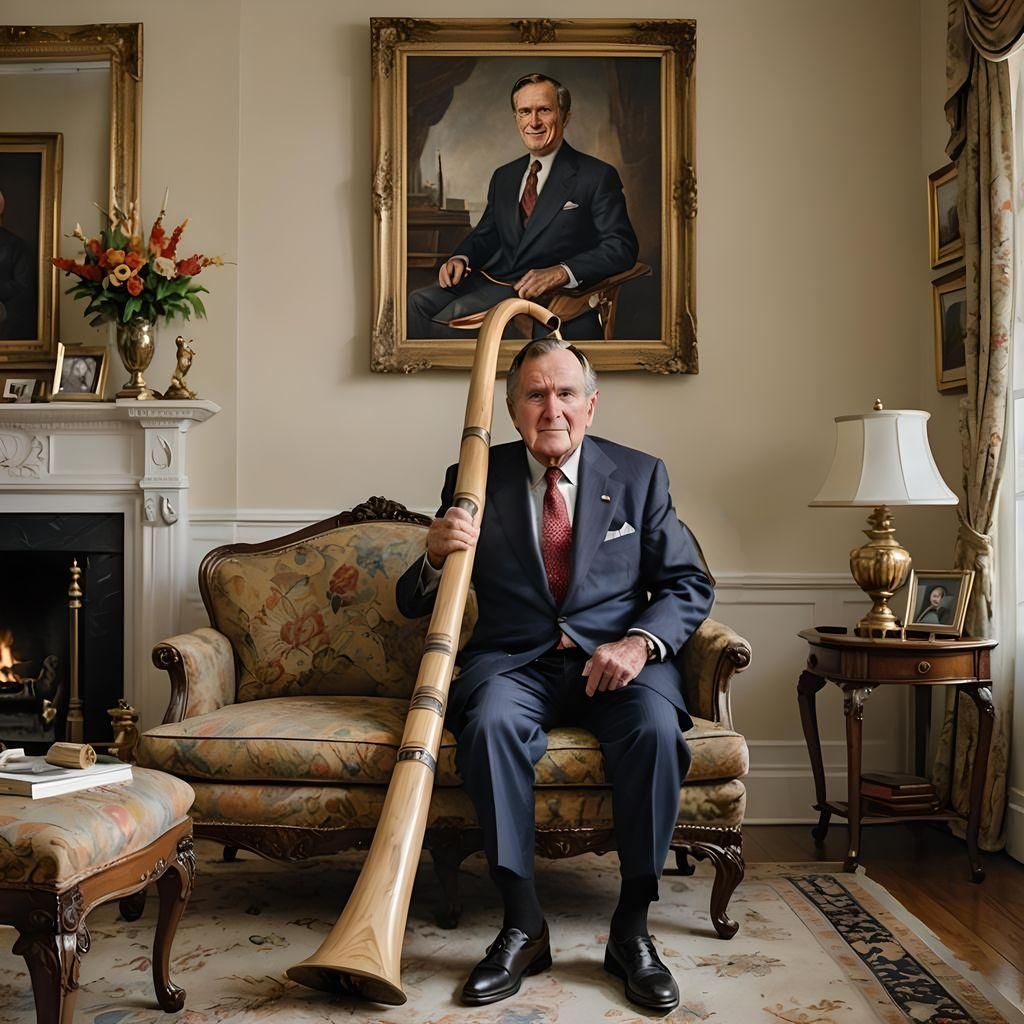 George H. W. Bush with an alphorn