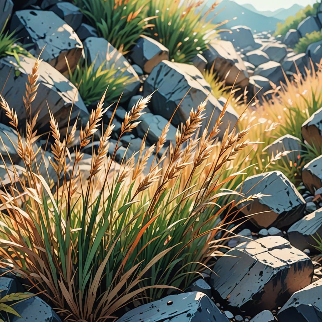 Anime-Inspired Digital Art: Dried Grass and Plants