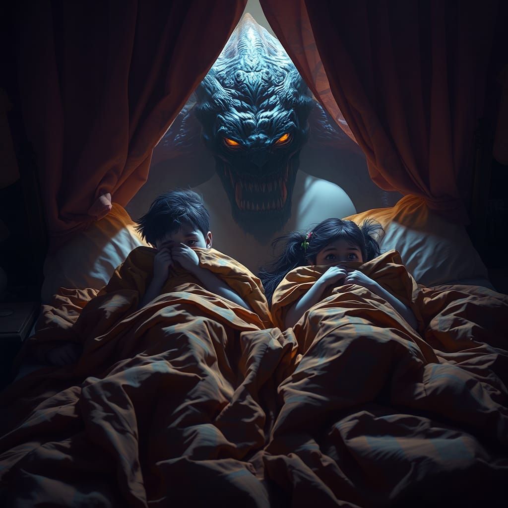 Children's Fear of Monster: Dark Fantasy Art