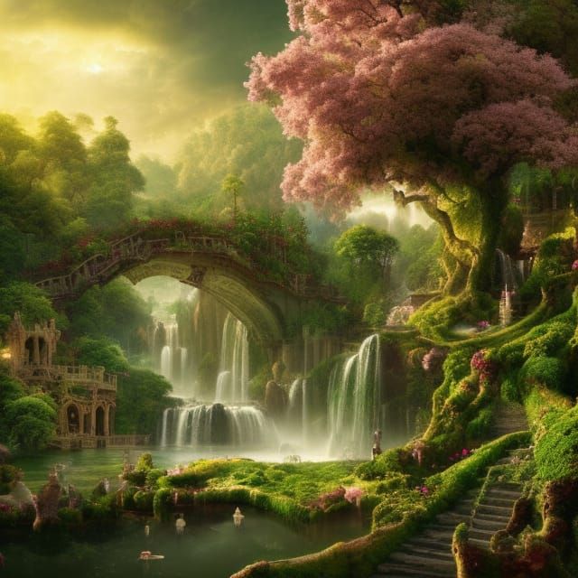 Floating Garden of Eden: Divine Dawn Light