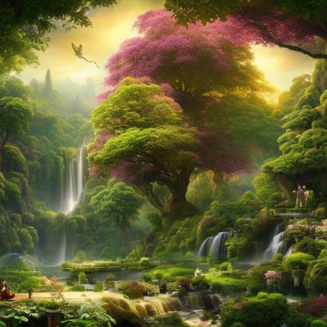 Floating Garden of Eden in Divine Light