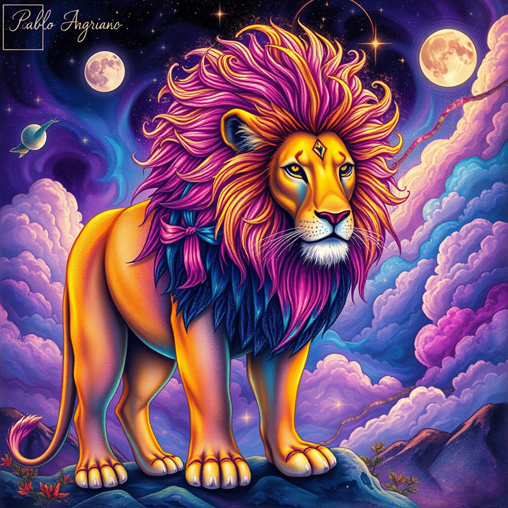 Dream Lion in Surreal Holographic World