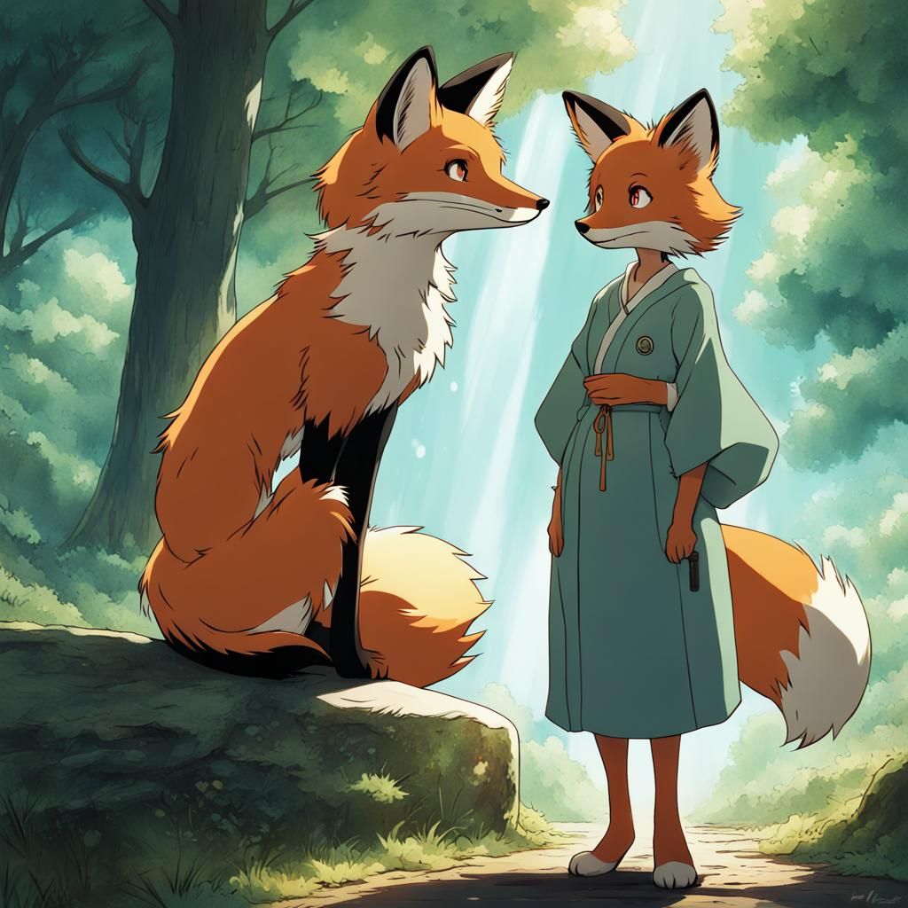 Anime Fox Furry in Studio Ghibli Style