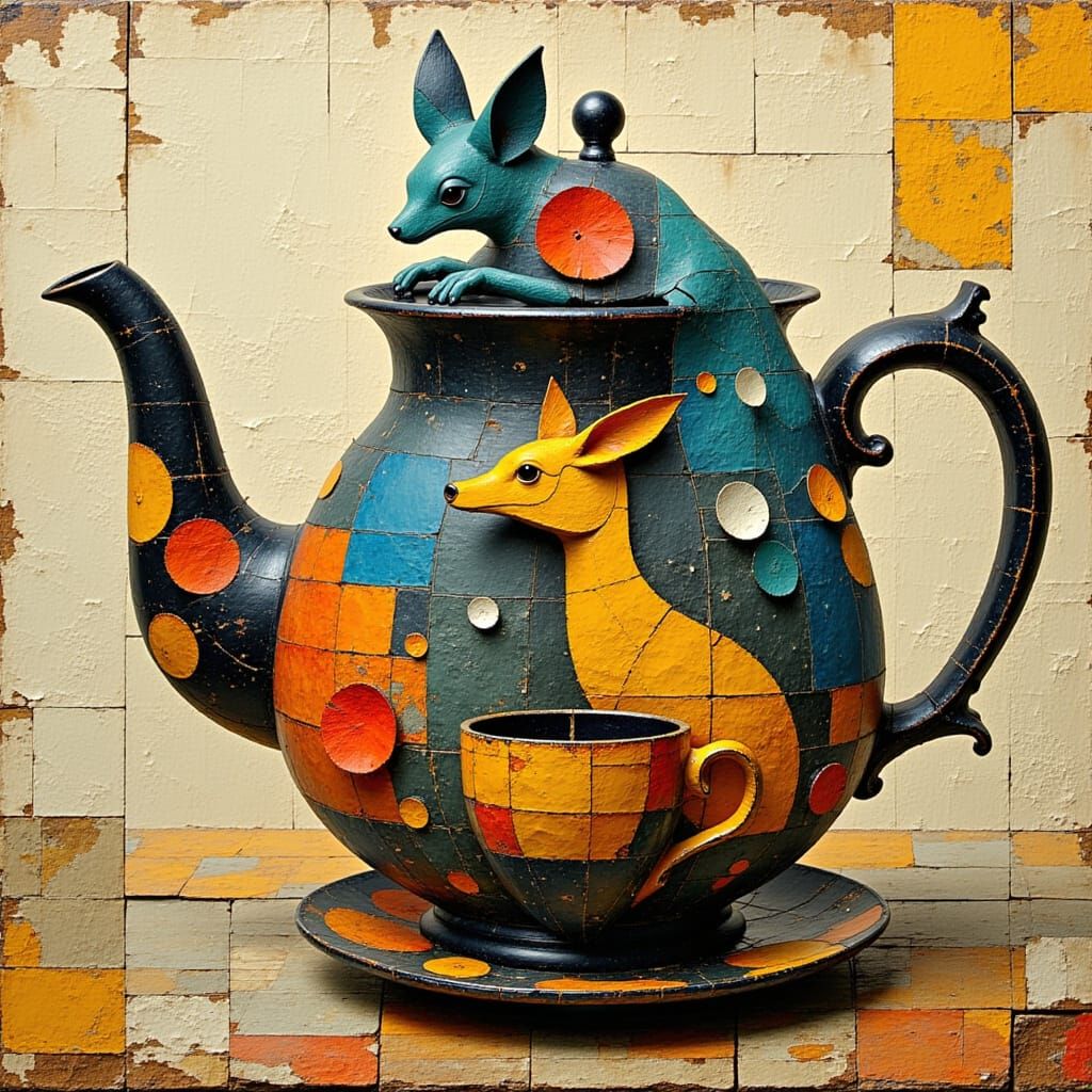 Aye Aye Tea Party in Vibrant Mosaic Realism