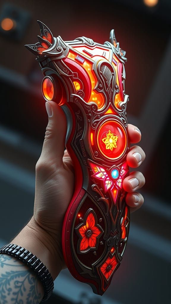 Futuristic Ornate Handheld Device with Luminescent Glow