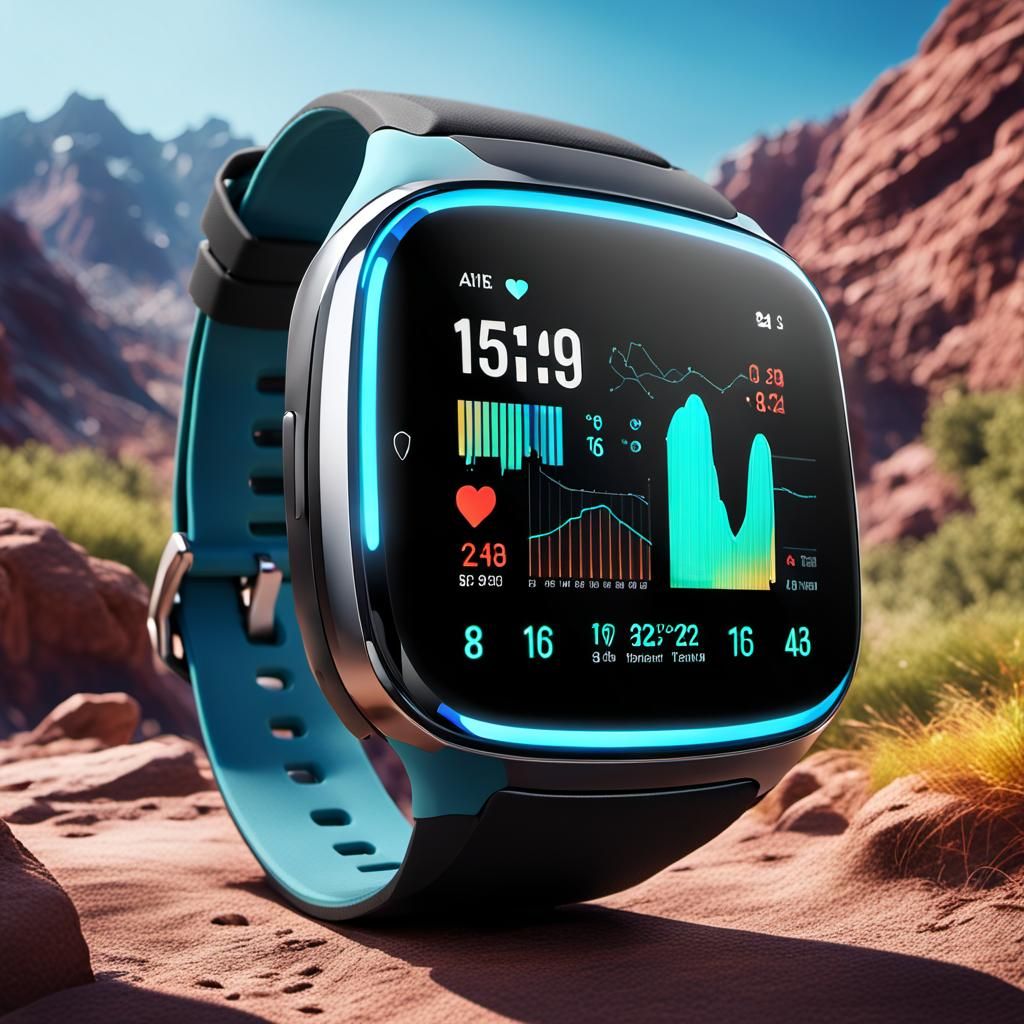 Futuristic Smartwatch with Health Dashboard in Active Settin...