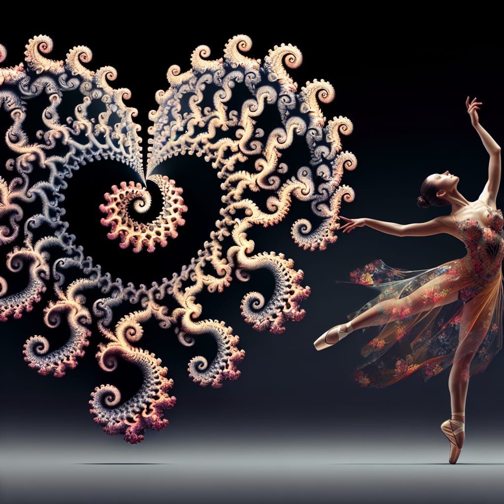 Fractal Heart Spirals Emanating from Elegant Dancer
