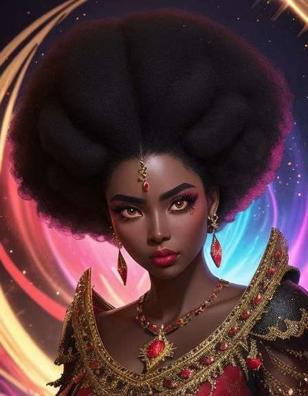 Black Girl with Heart Afro in Hyperrealistic Style