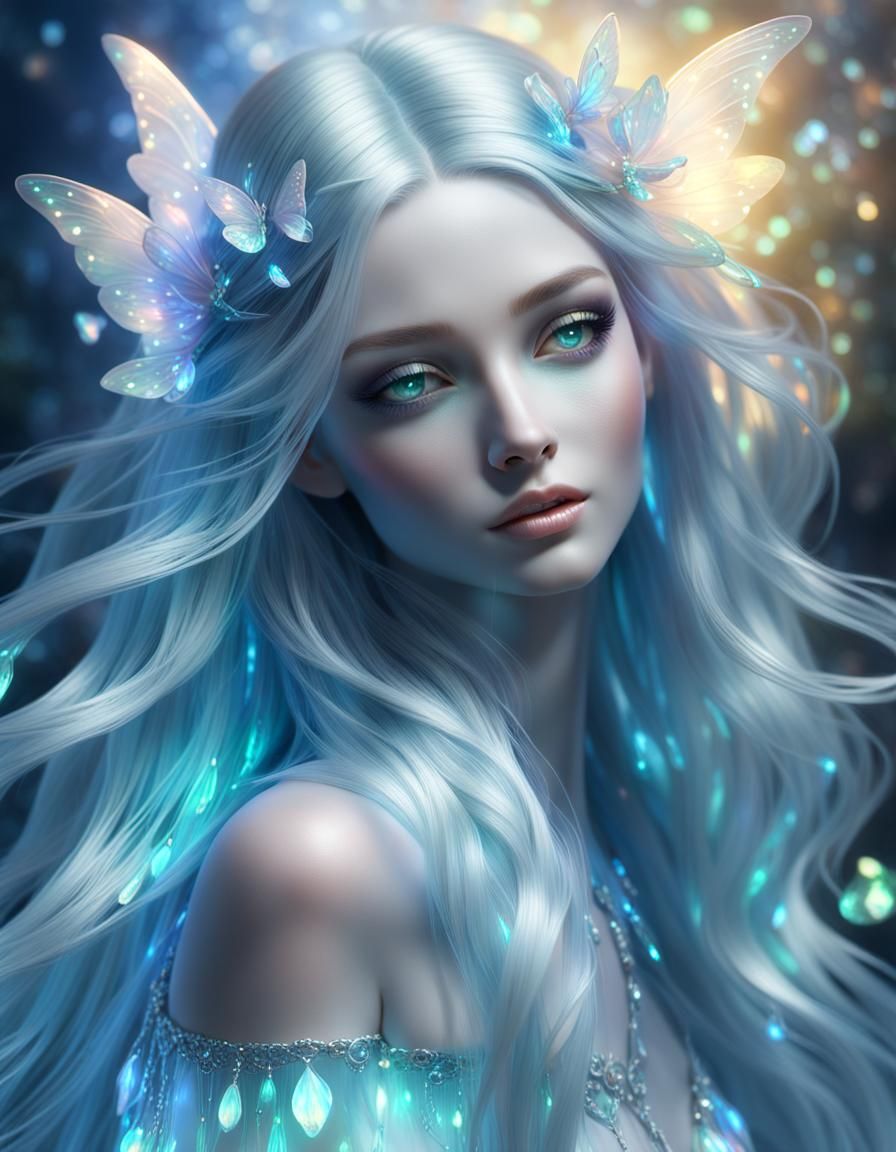 Opalescent Fairy Girl in Ethereal Digital Rendering