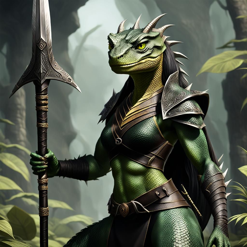 Lizardfolk Warrior with Obsidian Spear: Fantasy Concept Art
