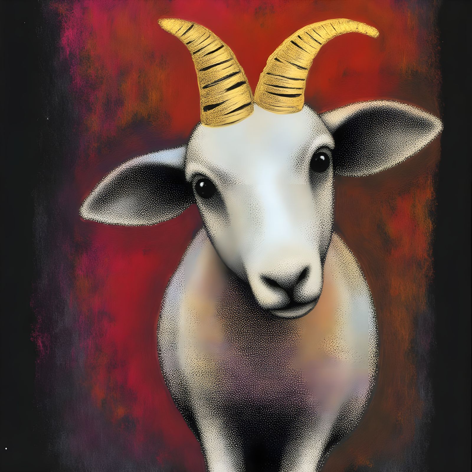 Sally the Sheep in Colorful Mixed Media Art