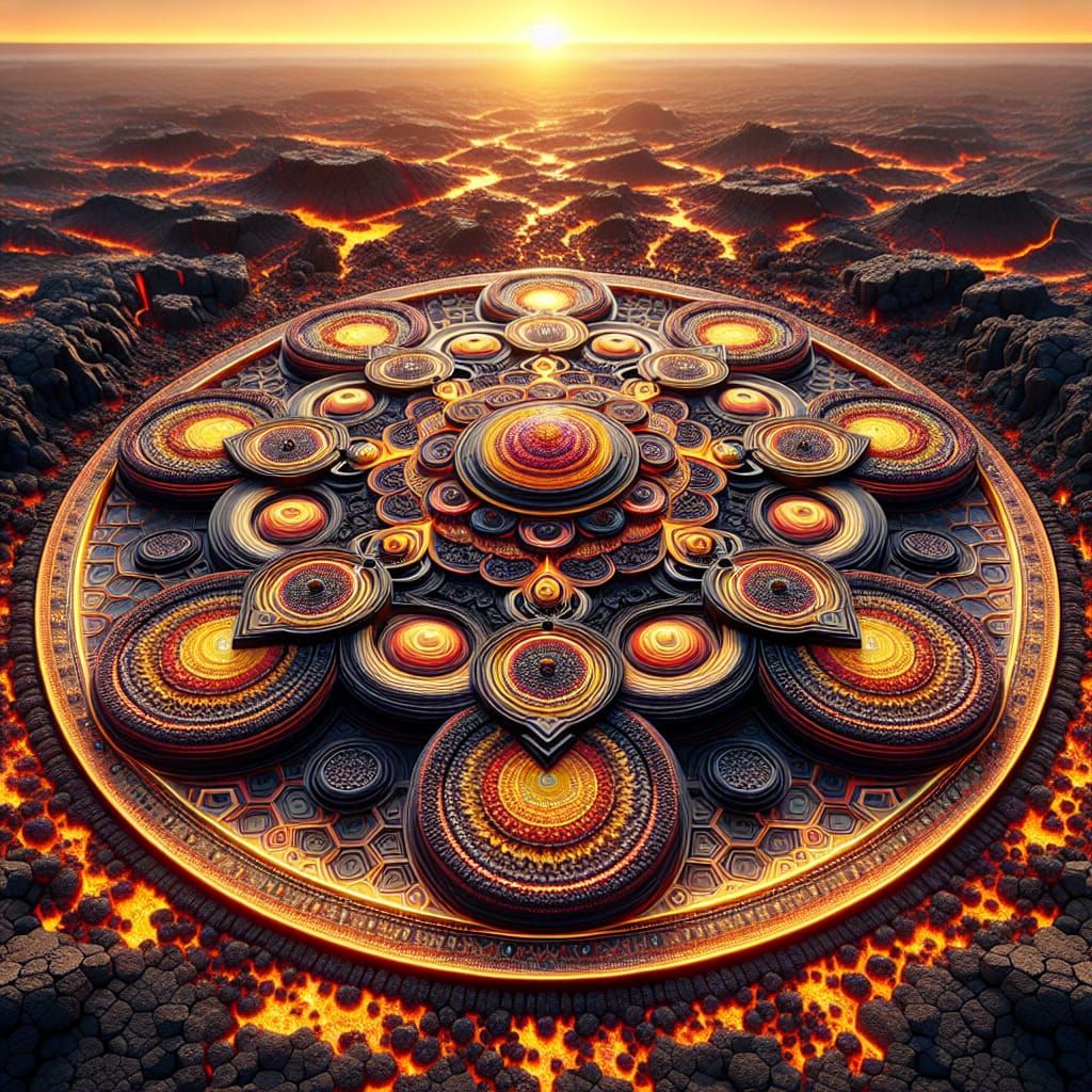 Lava Circles in Desert with Sacred Geometry