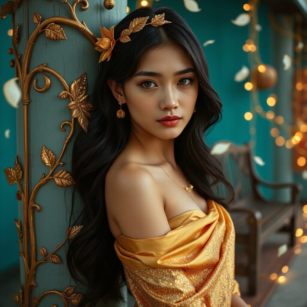 Ethereal Sichuanese Woman in Golden Alcove